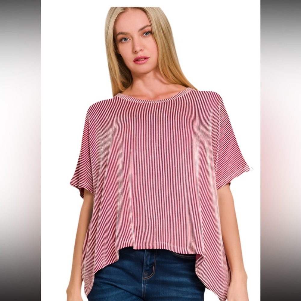 Striped Raised Ribbed Oversized Top